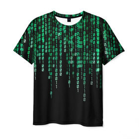 Мужская футболка 3D с принтом Матрица , 100% полиэфир | прямой крой, круглый вырез горловины, длина до линии бедер | background | black | green | matrix | movie | numbers | зеленые | матрица | фильм | фон | цифры | черный