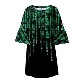 Детское платье 3D с принтом Матрица , 100% полиэстер | прямой силуэт, чуть расширенный к низу. Круглая горловина, на рукавах — воланы | Тематика изображения на принте: background | black | green | matrix | movie | numbers | зеленые | матрица | фильм | фон | цифры | черный
