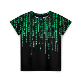 Детская футболка 3D с принтом Матрица , 100% гипоаллергенный полиэфир | прямой крой, круглый вырез горловины, длина до линии бедер, чуть спущенное плечо, ткань немного тянется | background | black | green | matrix | movie | numbers | зеленые | матрица | фильм | фон | цифры | черный