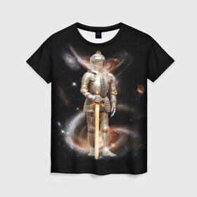 Женская футболка 3D с принтом Космический рыцарь , 100% полиэфир ( синтетическое хлопкоподобное полотно) | прямой крой, круглый вырез горловины, длина до линии бедер | 