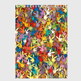 Скетчбук с принтом Кролики Playboy , 100% бумага
 | 48 листов, плотность листов — 100 г/м2, плотность картонной обложки — 250 г/м2. Листы скреплены сверху удобной пружинной спиралью | Тематика изображения на принте: зайчик | заяц | паттерн | плейбой | разноцветный