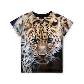 Детская футболка 3D с принтом Леопард , 100% гипоаллергенный полиэфир | прямой крой, круглый вырез горловины, длина до линии бедер, чуть спущенное плечо, ткань немного тянется | взгляд | глаза | дикая кошка | леопард | хищник