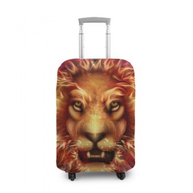 Чехол для чемодана 3D с принтом Огненный лев , 86% полиэфир, 14% спандекс | двустороннее нанесение принта, прорези для ручек и колес | animal | fire | flame | head | lion | look | predator | взгляд | голова | животное | лев | огненный | огонь | пламя | хищник