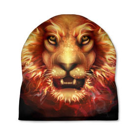 Шапка 3D с принтом Огненный лев , 100% полиэстер | универсальный размер, печать по всей поверхности изделия | animal | fire | flame | head | lion | look | predator | взгляд | голова | животное | лев | огненный | огонь | пламя | хищник
