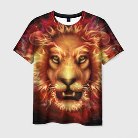 Мужская футболка 3D с принтом Огненный лев , 100% полиэфир | прямой крой, круглый вырез горловины, длина до линии бедер | animal | fire | flame | head | lion | look | predator | взгляд | голова | животное | лев | огненный | огонь | пламя | хищник