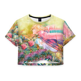 Женская футболка 3D укороченная с принтом Хаул , 100% полиэстер | круглая горловина, длина футболки до линии талии, рукава с отворотами | хаул | хаяо миядзаки | ходячий замок