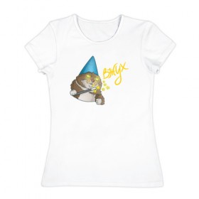 Женская футболка хлопок с принтом ВЖУХ котик , 100% хлопок | прямой крой, круглый вырез горловины, длина до линии бедер, слегка спущенное плечо | вжух | котик