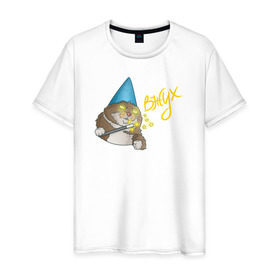 Мужская футболка хлопок с принтом ВЖУХ котик , 100% хлопок | прямой крой, круглый вырез горловины, длина до линии бедер, слегка спущенное плечо. | Тематика изображения на принте: вжух | котик