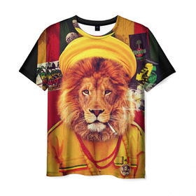 Мужская футболка 3D с принтом Ямайка лев , 100% полиэфир | прямой крой, круглый вырез горловины, длина до линии бедер | Тематика изображения на принте: jamaica | lion