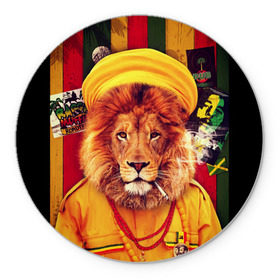 Коврик для мышки круглый с принтом Ямайка лев , резина и полиэстер | круглая форма, изображение наносится на всю лицевую часть | jamaica | lion