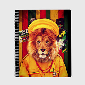 Тетрадь с принтом Ямайка лев , 100% бумага | 48 листов, плотность листов — 60 г/м2, плотность картонной обложки — 250 г/м2. Листы скреплены сбоку удобной пружинной спиралью. Уголки страниц и обложки скругленные. Цвет линий — светло-серый
 | jamaica | lion