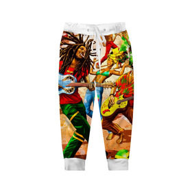 Детские брюки 3D с принтом Ямайка, Боб Марли , 100% полиэстер | манжеты по низу, эластичный пояс регулируется шнурком, по бокам два кармана без застежек, внутренняя часть кармана из мелкой сетки | Тематика изображения на принте: reggae bob marley | праздник | регги | танцы