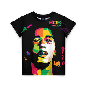 Детская футболка 3D с принтом Ямайка, Боб Марли , 100% гипоаллергенный полиэфир | прямой крой, круглый вырез горловины, длина до линии бедер, чуть спущенное плечо, ткань немного тянется | Тематика изображения на принте: reggae | регги