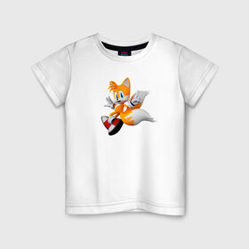Детская футболка хлопок с принтом Лисенок Тейлз , 100% хлопок | круглый вырез горловины, полуприлегающий силуэт, длина до линии бедер | Тематика изображения на принте: майлз «тейлз» прауэр