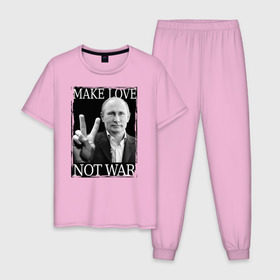 Мужская пижама хлопок с принтом Make love not war , 100% хлопок | брюки и футболка прямого кроя, без карманов, на брюках мягкая резинка на поясе и по низу штанин
 | Тематика изображения на принте: 