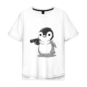 Мужская футболка хлопок Oversize с принтом пингвин , 100% хлопок | свободный крой, круглый ворот, “спинка” длиннее передней части | gun | penguin | shotgun | tmblr | tumbler | пингвин | пистолет