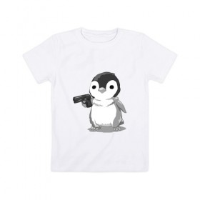 Детская футболка хлопок с принтом пингвин , 100% хлопок | круглый вырез горловины, полуприлегающий силуэт, длина до линии бедер | gun | penguin | shotgun | tmblr | tumbler | пингвин | пистолет