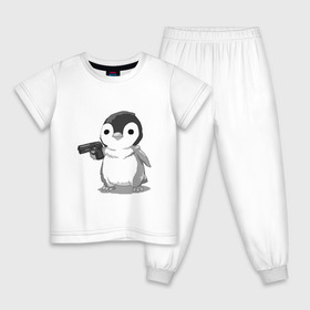 Детская пижама хлопок с принтом пингвин , 100% хлопок |  брюки и футболка прямого кроя, без карманов, на брюках мягкая резинка на поясе и по низу штанин
 | gun | penguin | shotgun | tmblr | tumbler | пингвин | пистолет