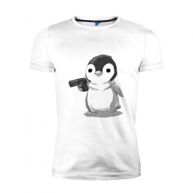 Мужская футболка премиум с принтом пингвин , 92% хлопок, 8% лайкра | приталенный силуэт, круглый вырез ворота, длина до линии бедра, короткий рукав | gun | penguin | shotgun | tmblr | tumbler | пингвин | пистолет