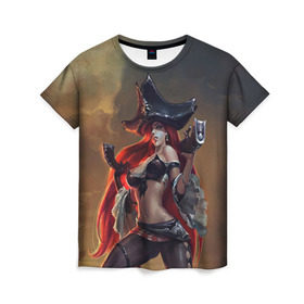 Женская футболка 3D с принтом Пират , 100% полиэфир ( синтетическое хлопкоподобное полотно) | прямой крой, круглый вырез горловины, длина до линии бедер | league of legends | lol | miss fortune | лига легенд | лол | мисс фортуна | пират