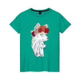 Женская футболка хлопок с принтом Лиса , 100% хлопок | прямой крой, круглый вырез горловины, длина до линии бедер, слегка спущенное плечо | fox | животные | лиса | лисичка | лисы | осень | рыжая | фыр фыр | цветы