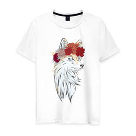 Мужская футболка хлопок с принтом Лиса , 100% хлопок | прямой крой, круглый вырез горловины, длина до линии бедер, слегка спущенное плечо. | fox | животные | лиса | лисичка | лисы | осень | рыжая | фыр фыр | цветы