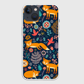 Чехол для iPhone 13 с принтом Лисички паттерн ,  |  | fox | животные | лиса | лисичка | лисы | осень | рыжая | фыр фыр | цветы