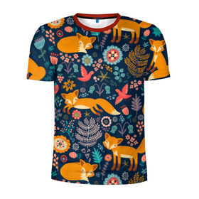 Мужская футболка 3D спортивная с принтом Лисички паттерн , 100% полиэстер с улучшенными характеристиками | приталенный силуэт, круглая горловина, широкие плечи, сужается к линии бедра | Тематика изображения на принте: fox | животные | лиса | лисичка | лисы | осень | рыжая | фыр фыр | цветы