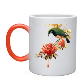 Кружка хамелеон с принтом экзотическая птица , керамика | меняет цвет при нагревании, емкость 330 мл | весна | девушкам | птицы | цветы