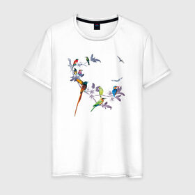 Мужская футболка хлопок с принтом экзотические птицы , 100% хлопок | прямой крой, круглый вырез горловины, длина до линии бедер, слегка спущенное плечо. | 8 марта | девушкам | птицы | экзотика