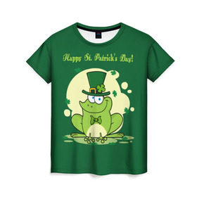 Женская футболка 3D с принтом Ирландия , 100% полиэфир ( синтетическое хлопкоподобное полотно) | прямой крой, круглый вырез горловины, длина до линии бедер | clover | frog | green | happy st. patricks day | ireland | irish | moon | день святого патрика | зелёная | ирландец | ирландия | клевер | луна | лягушка | счастливый | шляпа