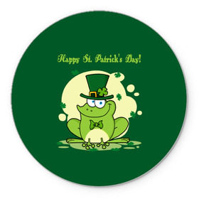 Коврик круглый с принтом Ирландия , резина и полиэстер | круглая форма, изображение наносится на всю лицевую часть | clover | frog | green | happy st. patricks day | ireland | irish | moon | день святого патрика | зелёная | ирландец | ирландия | клевер | луна | лягушка | счастливый | шляпа