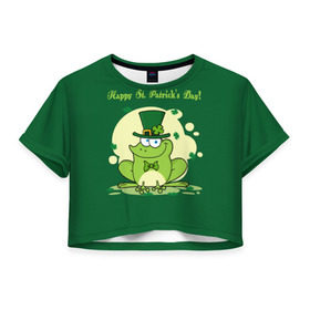 Женская футболка 3D укороченная с принтом Ирландия , 100% полиэстер | круглая горловина, длина футболки до линии талии, рукава с отворотами | clover | frog | green | happy st. patricks day | ireland | irish | moon | день святого патрика | зелёная | ирландец | ирландия | клевер | луна | лягушка | счастливый | шляпа