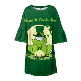 Детское платье 3D с принтом Ирландия , 100% полиэстер | прямой силуэт, чуть расширенный к низу. Круглая горловина, на рукавах — воланы | clover | frog | green | happy st. patricks day | ireland | irish | moon | день святого патрика | зелёная | ирландец | ирландия | клевер | луна | лягушка | счастливый | шляпа