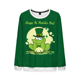 Мужской свитшот 3D с принтом Ирландия , 100% полиэстер с мягким внутренним слоем | круглый вырез горловины, мягкая резинка на манжетах и поясе, свободная посадка по фигуре | Тематика изображения на принте: clover | frog | green | happy st. patricks day | ireland | irish | moon | день святого патрика | зелёная | ирландец | ирландия | клевер | луна | лягушка | счастливый | шляпа