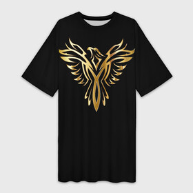 Платье-футболка 3D с принтом Gold Phoenix ,  |  | злато | золото | клюв | крылья | металл | орёл | птица | феникс