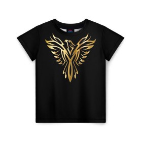 Детская футболка 3D с принтом Gold Phoenix , 100% гипоаллергенный полиэфир | прямой крой, круглый вырез горловины, длина до линии бедер, чуть спущенное плечо, ткань немного тянется | Тематика изображения на принте: злато | золото | клюв | крылья | металл | орёл | птица | феникс