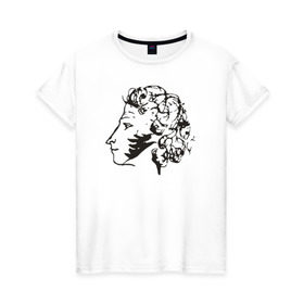 Женская футболка хлопок с принтом Пушкин , 100% хлопок | прямой крой, круглый вырез горловины, длина до линии бедер, слегка спущенное плечо | автопортрет | литература | поэт | пушкин | сказка | словесность | стихи