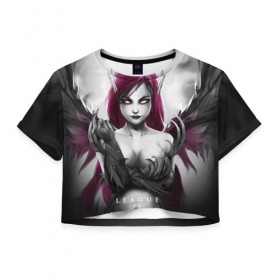 Женская футболка 3D укороченная с принтом Cute Demon , 100% полиэстер | круглая горловина, длина футболки до линии талии, рукава с отворотами | league of legends | lol | morgana | лига легенд | лол | моргана