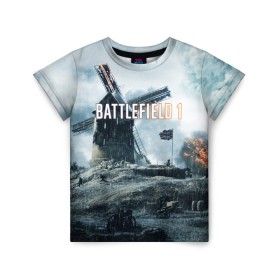 Детская футболка 3D с принтом Battlefield 1 , 100% гипоаллергенный полиэфир | прямой крой, круглый вырез горловины, длина до линии бедер, чуть спущенное плечо, ткань немного тянется | батла | батлфилд