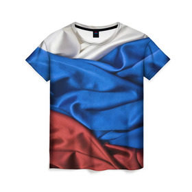 Женская футболка 3D с принтом Триколор , 100% полиэфир ( синтетическое хлопкоподобное полотно) | прямой крой, круглый вырез горловины, длина до линии бедер | белый | красный | синий | складки | текстура | ткань