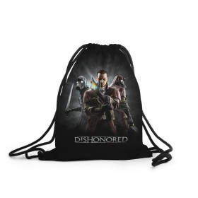 Рюкзак-мешок 3D с принтом Dishonored , 100% полиэстер | плотность ткани — 200 г/м2, размер — 35 х 45 см; лямки — толстые шнурки, застежка на шнуровке, без карманов и подкладки | dishonored