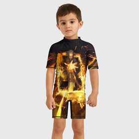 Детский купальный костюм 3D с принтом The Witcher , Полиэстер 85%, Спандекс 15% | застежка на молнии на спине | witcher | ведьмак | геральт