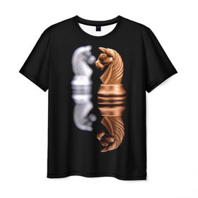 Мужская футболка 3D с принтом Ход конём , 100% полиэфир | прямой крой, круглый вырез горловины, длина до линии бедер | 64 | chess | игра | конь | спорт | фигура | шахматы