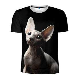 Мужская футболка 3D спортивная с принтом Сфинкс , 100% полиэстер с улучшенными характеристиками | приталенный силуэт, круглая горловина, широкие плечи, сужается к линии бедра | black | cat | взгляд | кот | котик | котэ | кошка | сфинкс | уши | черный