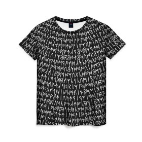 Женская футболка 3D с принтом Руны , 100% полиэфир ( синтетическое хлопкоподобное полотно) | прямой крой, круглый вырез горловины, длина до линии бедер | викинги | древний | иероглифы | история | магия | рунический | север | текст | черно белый