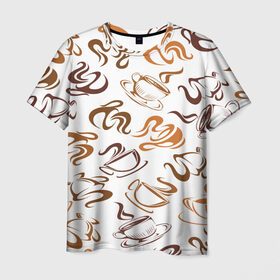 Мужская футболка 3D с принтом Кофейник , 100% полиэфир | прямой крой, круглый вырез горловины, длина до линии бедер | chocolate | coffee | sweet | бобы | зерна | кофе | напиток | пенка | сладкое | чашки | шоколад