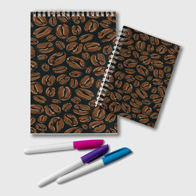 Блокнот с принтом Арабика , 100% бумага | 48 листов, плотность листов — 60 г/м2, плотность картонной обложки — 250 г/м2. Листы скреплены удобной пружинной спиралью. Цвет линий — светло-серый
 | beens | coffee | pattern | бобы | зерна | кофе | паттерн