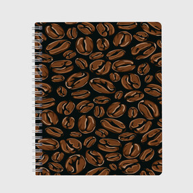 Тетрадь с принтом Арабика , 100% бумага | 48 листов, плотность листов — 60 г/м2, плотность картонной обложки — 250 г/м2. Листы скреплены сбоку удобной пружинной спиралью. Уголки страниц и обложки скругленные. Цвет линий — светло-серый
 | beens | coffee | pattern | бобы | зерна | кофе | паттерн