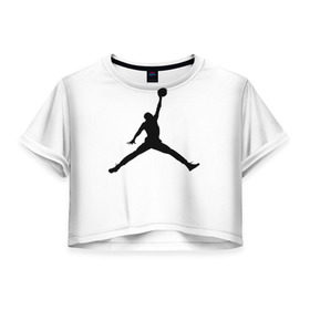Женская футболка 3D укороченная с принтом Michael Jordan , 100% полиэстер | круглая горловина, длина футболки до линии талии, рукава с отворотами | логотип майкл джордан